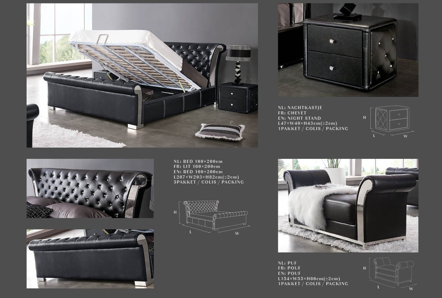 Verona Chesterfield Style Faux Leather Black Bed
